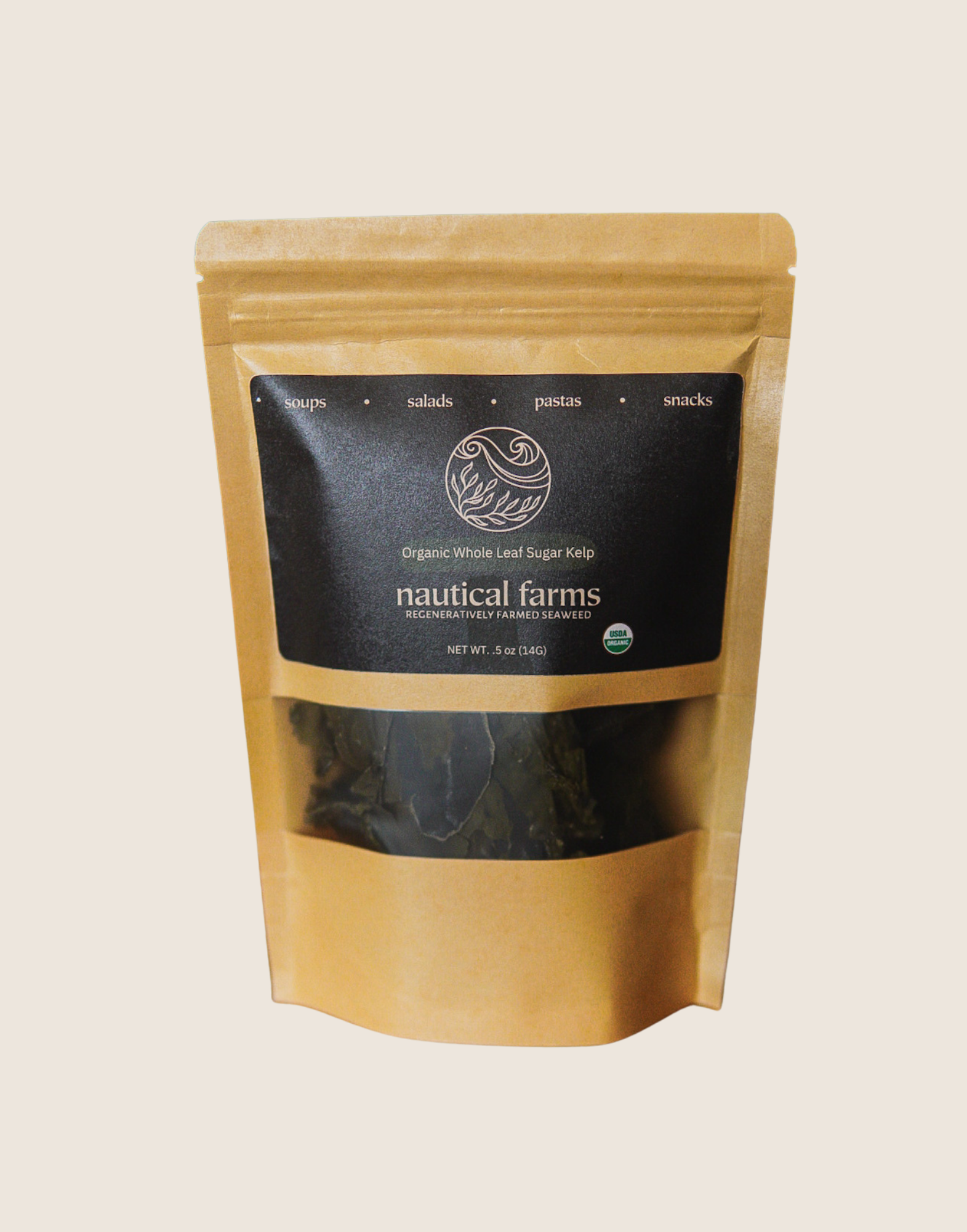 Natural & sustainably farmed Maine Atlantic ocean kelp to eat in convenient on-the-go bag. Perfect for snacking or adding to soups, salads, stir fry and more.