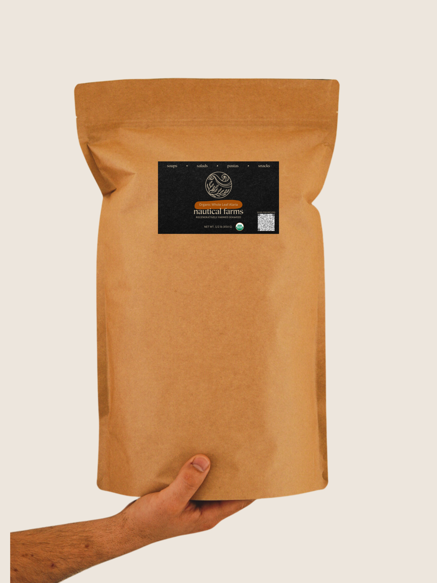Large Bulk Organic Alaria Maine Seaweed Bag, Whole leaf wakame seaweed in a resealable bag